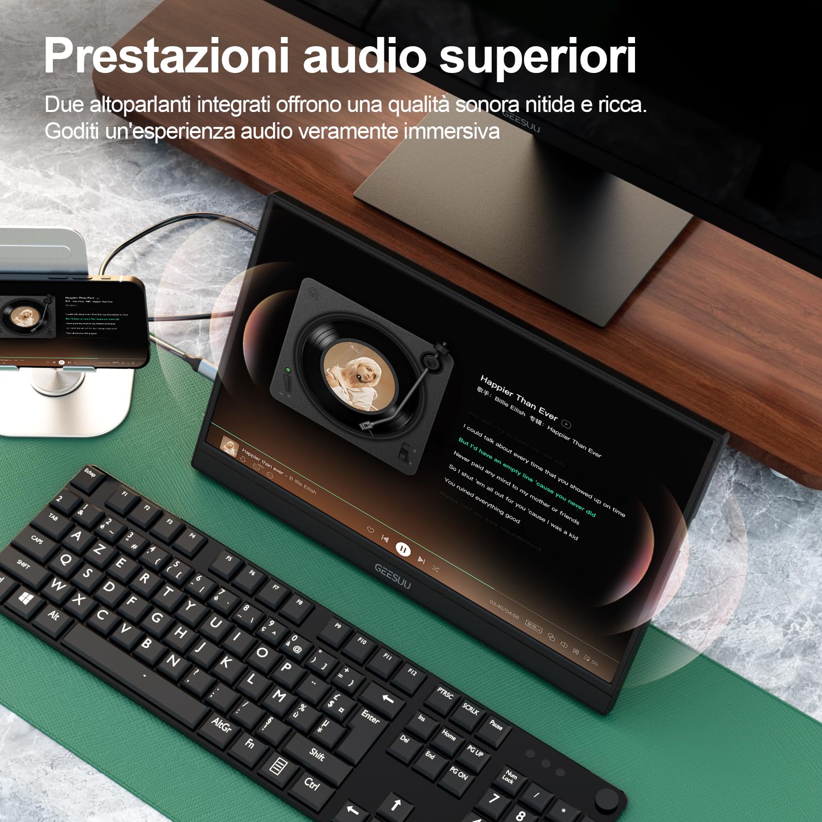 Monitor Portatile 15,6 Pollici FHD 1080p IPS, 60Hz, Monitor con Altoparlanti Integrati, Estensore Schermo con Supporto Girevole 90°, HDMI/USB-C per Laptop, PC, Mac, Xbox