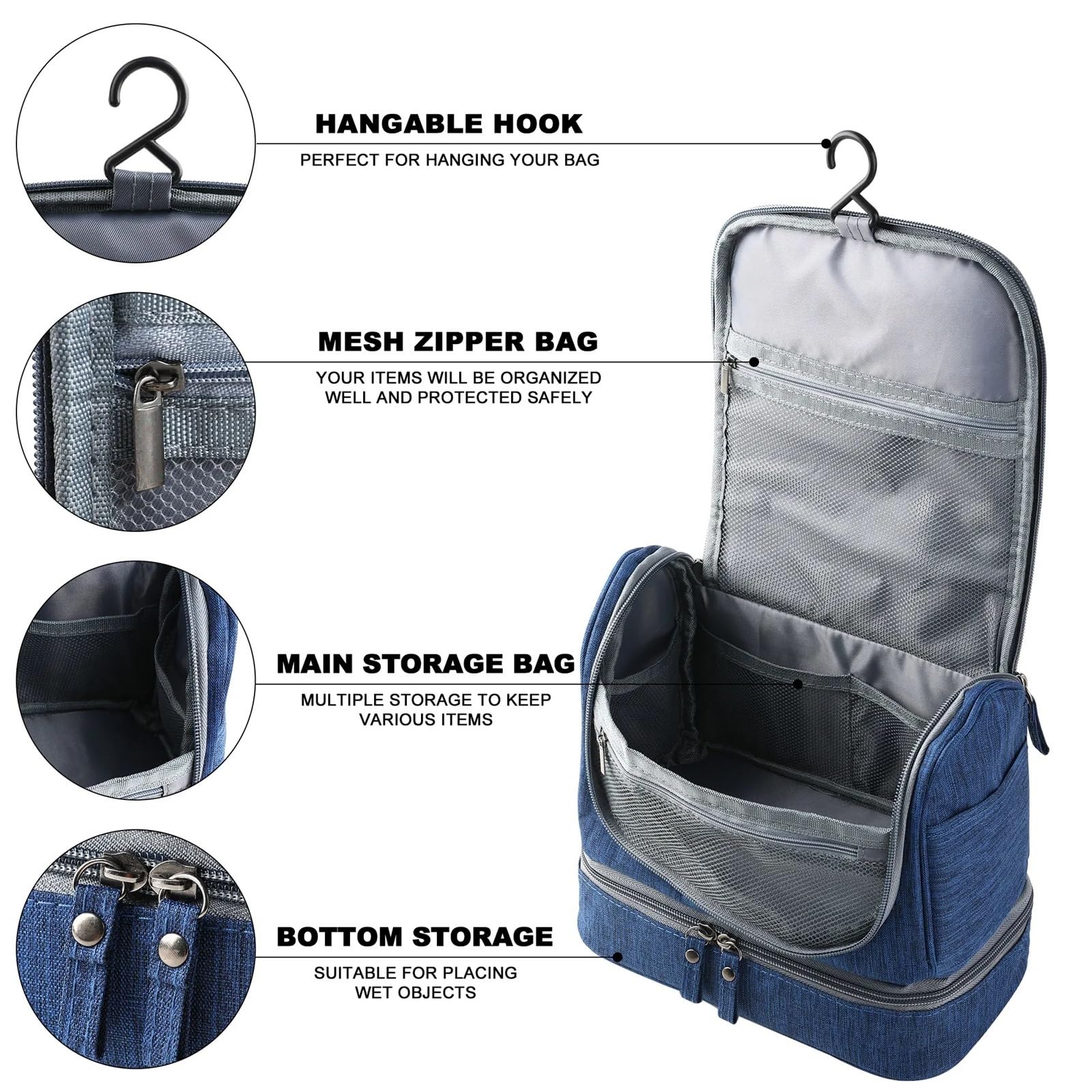 Neceser Hombre Neceser portátil con Gancho Colgante for Hombre, Bolsa de Maquillaje, Organizador Viaje, Almacenamiento cosméticos for Mujer Neceser Viaje(Grey)