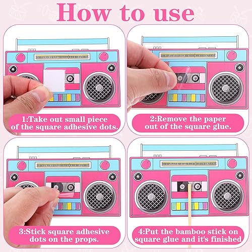 Miniatura 6 de 22 piezas de decoraciones de fiesta de los años 80, decoraciones retro de los años 80, cinta de cassette boom, centro de mesa, palillos de radio,