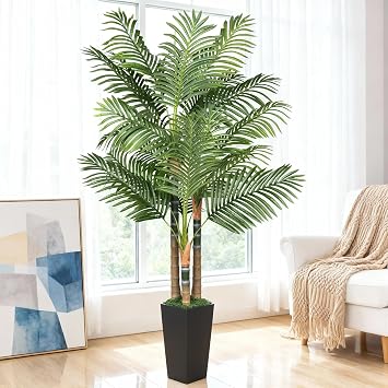 5ft Artificial Palm Tree Indoor Plant,Triple Faux Tropical Areca Floor Plant in Pot,Artificial Plants with Lifelike Leaves for Home Office Decor