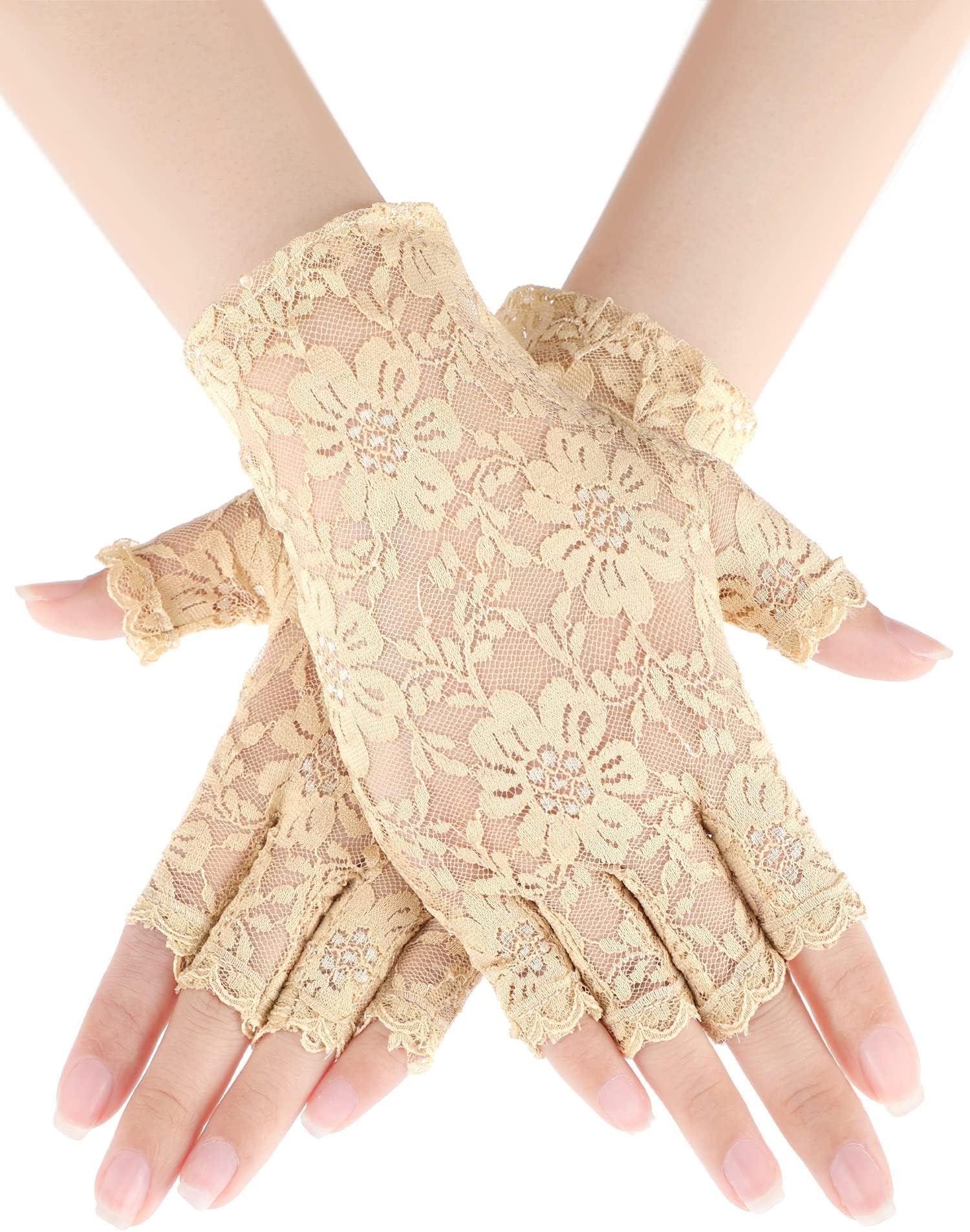 Lace Gloves for Women 1920s Sunblock Fingerless Bridal Short Floral Sunblock Gloves for Wedding Opera Tea Party