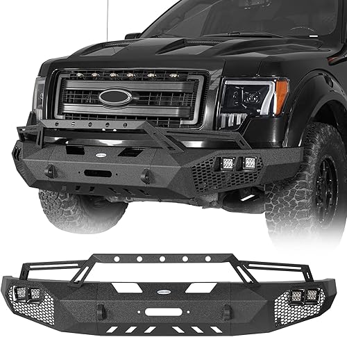 Hooke Road Parachoques delantero 09-14 F150 con barra de toro y placa de cabrestante para Ford F-150 2009 2010 2011 2012 2013 2014 (excluye Raptor),
