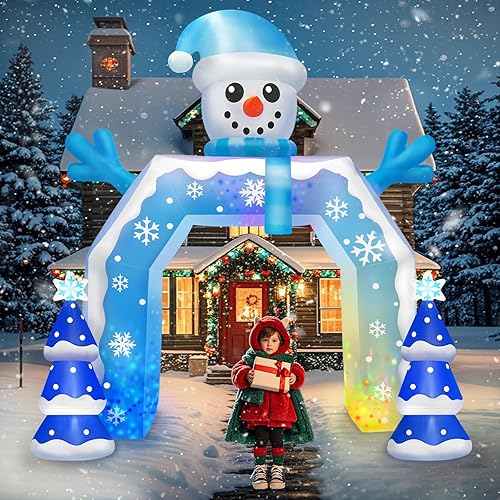 Kalolary Arco inflable de Navidad de 12 pies para decoración al aire libre, muñeco de nieve azul, decoraciones de patio con luces LED integradas