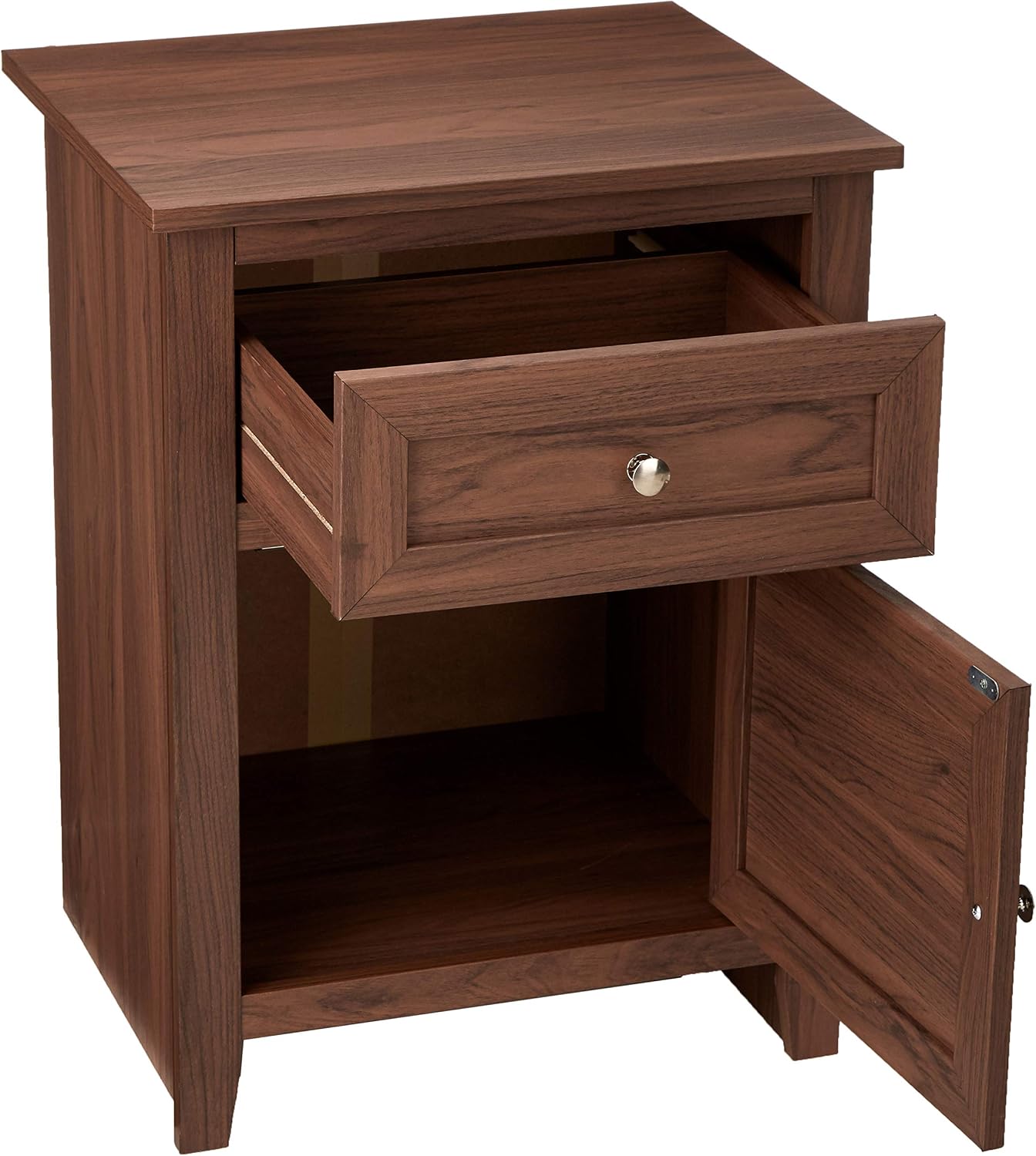 Amazon Basics Classic Wood Nightstand End Table with Cabinet - Walnut