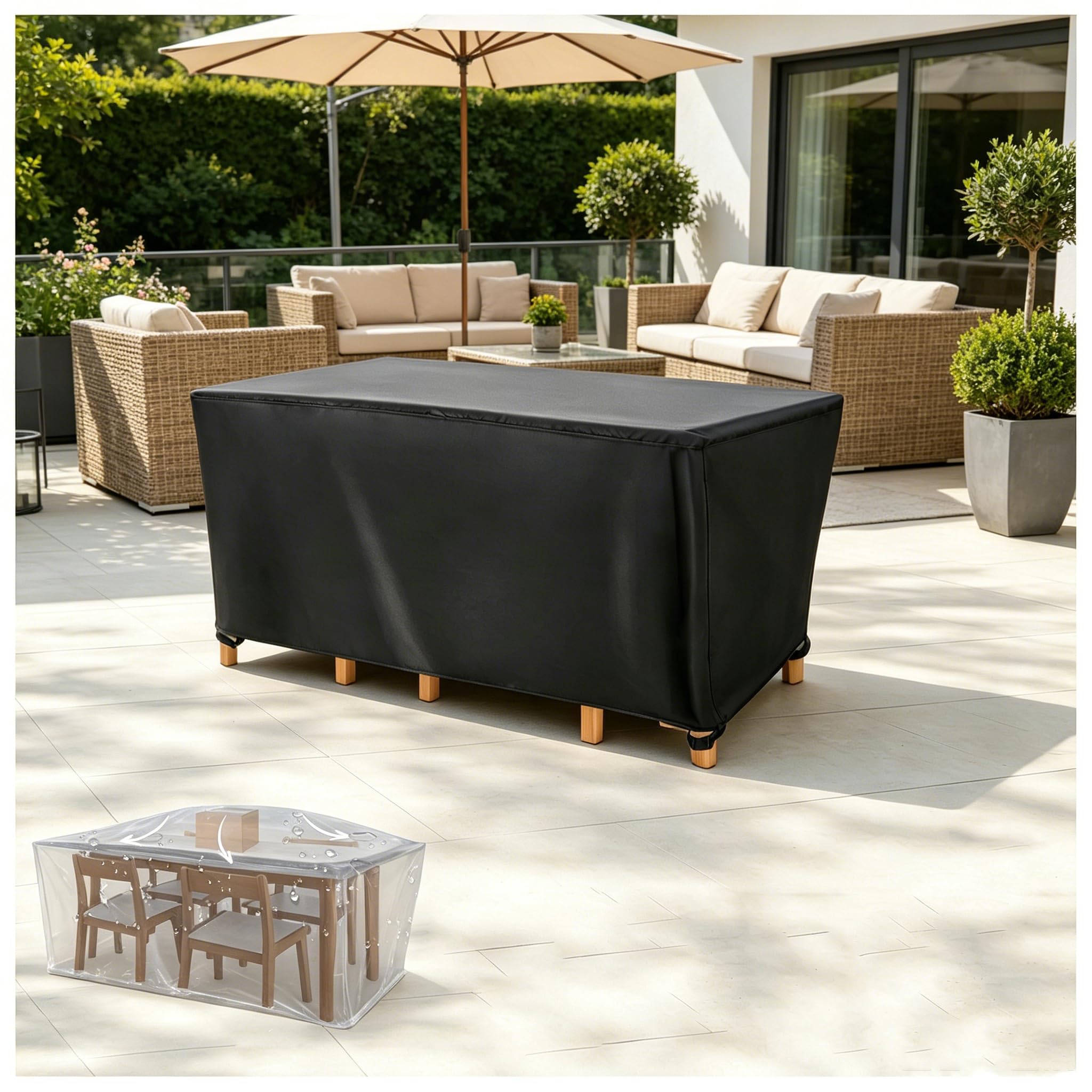XDPBLM Furniture Set Cover for Outside 50x50x50cm/LxWxH Rattan Sofa Cover for Large Patio Table and Chair Set Rectangular Heavy Duty Oxford Fabric Waterproof Windproof