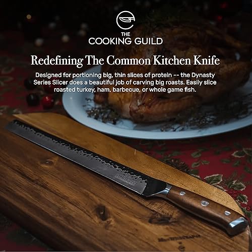 The Cooking Guild Dynasty Series - Cuchillo profesional para rebanar de 12 pulgadas, cuchillo japonés de acero San Mai con acabado martillado,