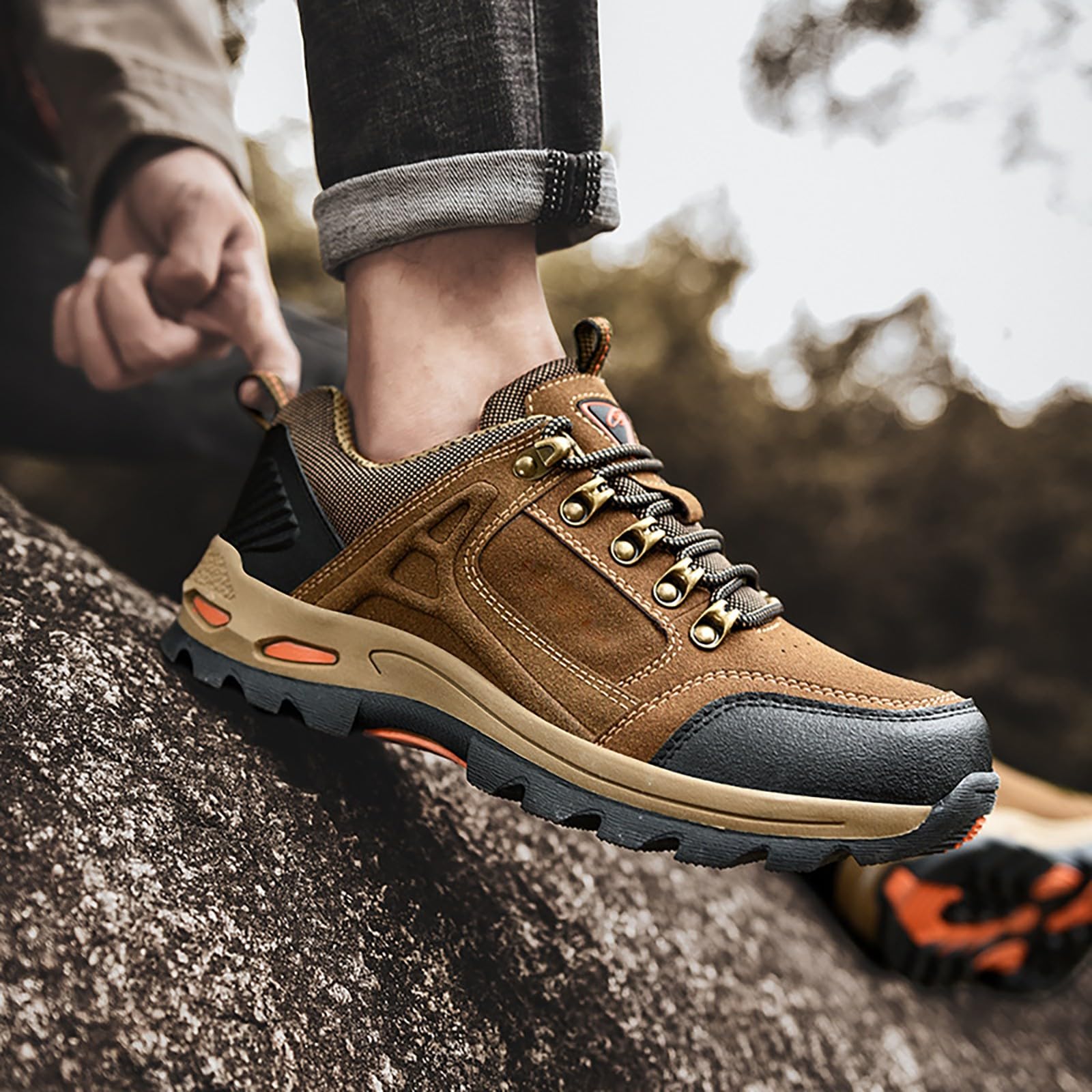 Zapatos de senderismo para hombre, impermeables, ligeros, antideslizantes, ligeros, con amortiguación, suela gruesa, zapatos de montaña, cómodos zapatos de ocio