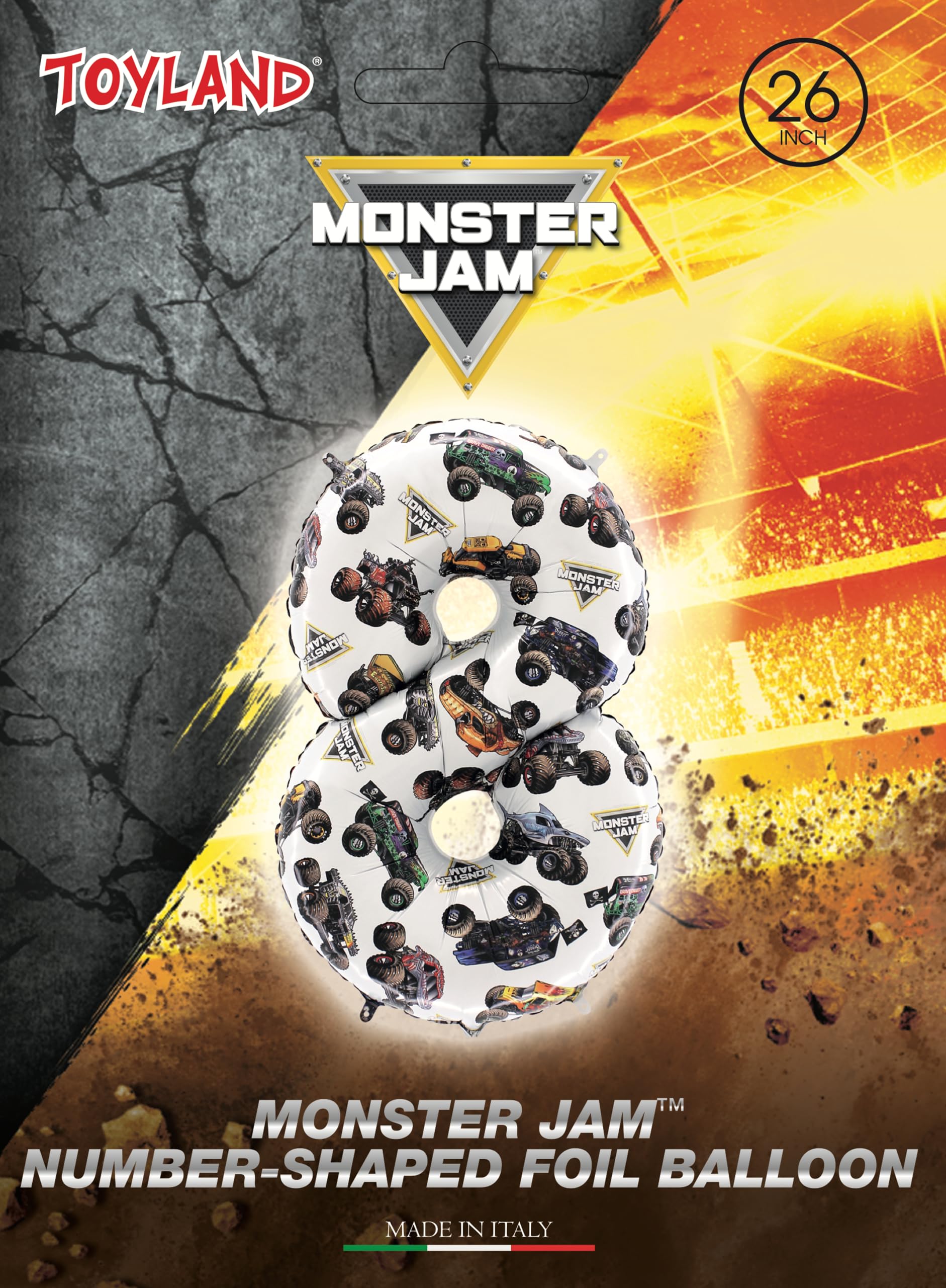 Toyland® 66cm (26”) Monster Jam™ Number 8 Foil Balloon, Large Monster Truck Birthday Balloon, Party Decoration, Air or Helium - Image 2