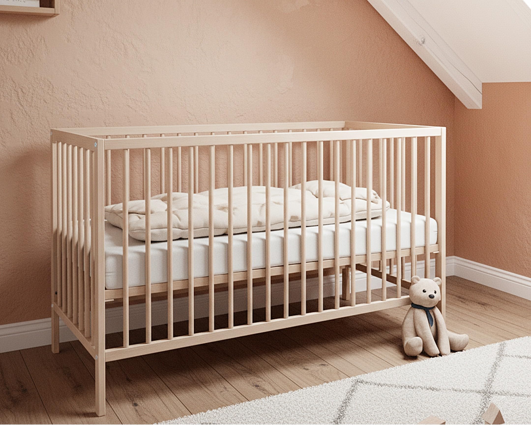 AT4 - Babybett Essentiel Buche roh – Lattenrost verstellbar in 3 Höhen