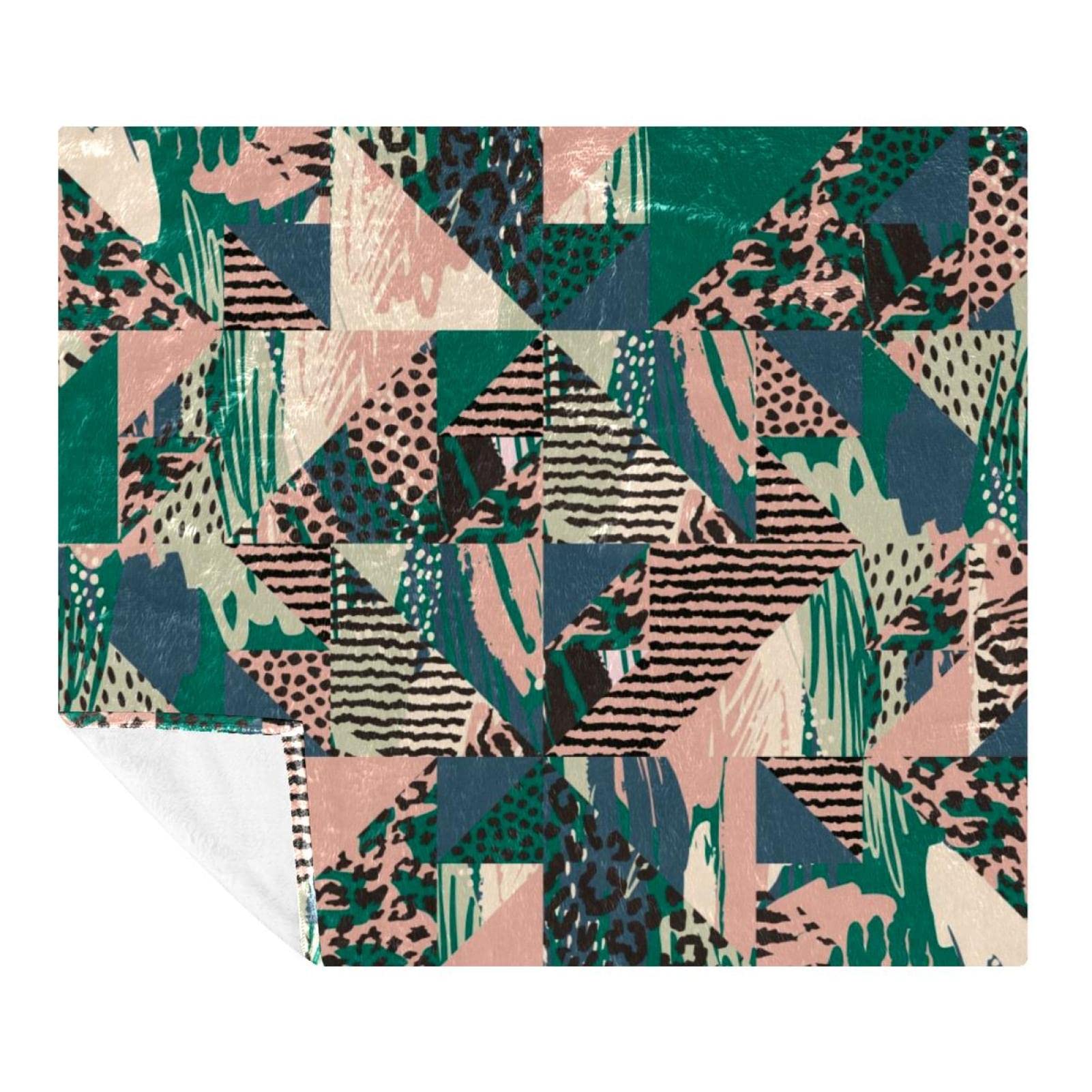 Couverture polaire microfibres haut de gamme motif triangle et imprimé animal