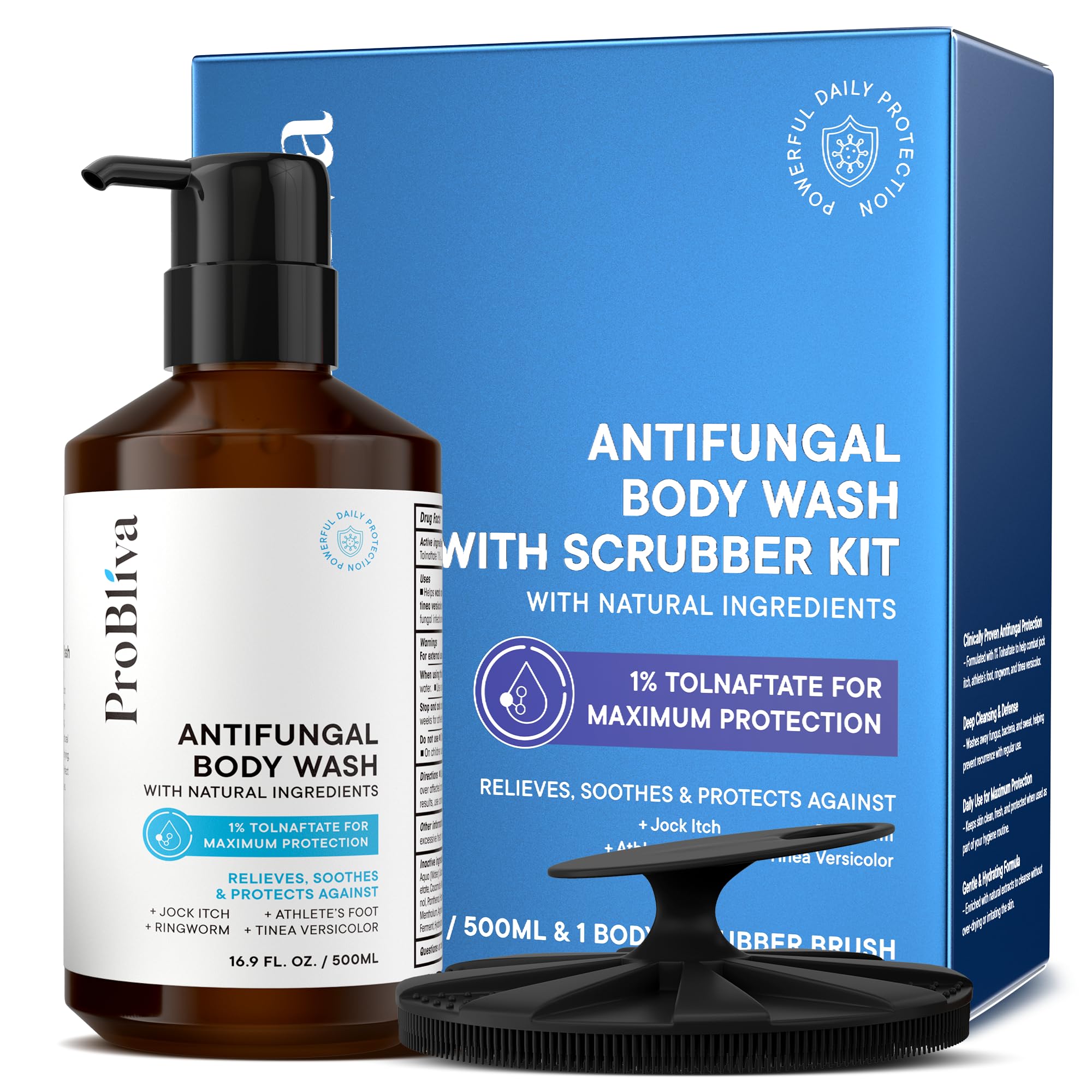 ProBliva Antifungal Body Wash Treatment Soap - Jock Itch, Ringworm, Back Acne, Tinea & Foot Odor – Skin Relief Cleanser Gel with Tea Tree Oil &