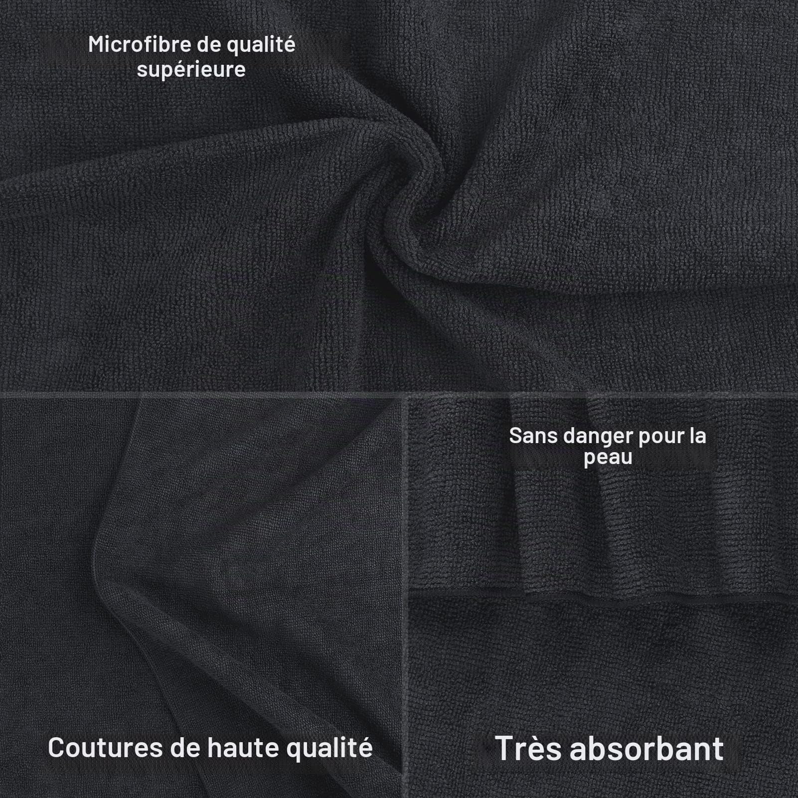 Orighty Lot de 12 serviettes de salon de coiffure noires (non résistantes à l'eau de Javel, 40,6 x 68,6 cm) en microfibre super douce et absorbante pour salon, main, salle de sport, bain, spa et soins
