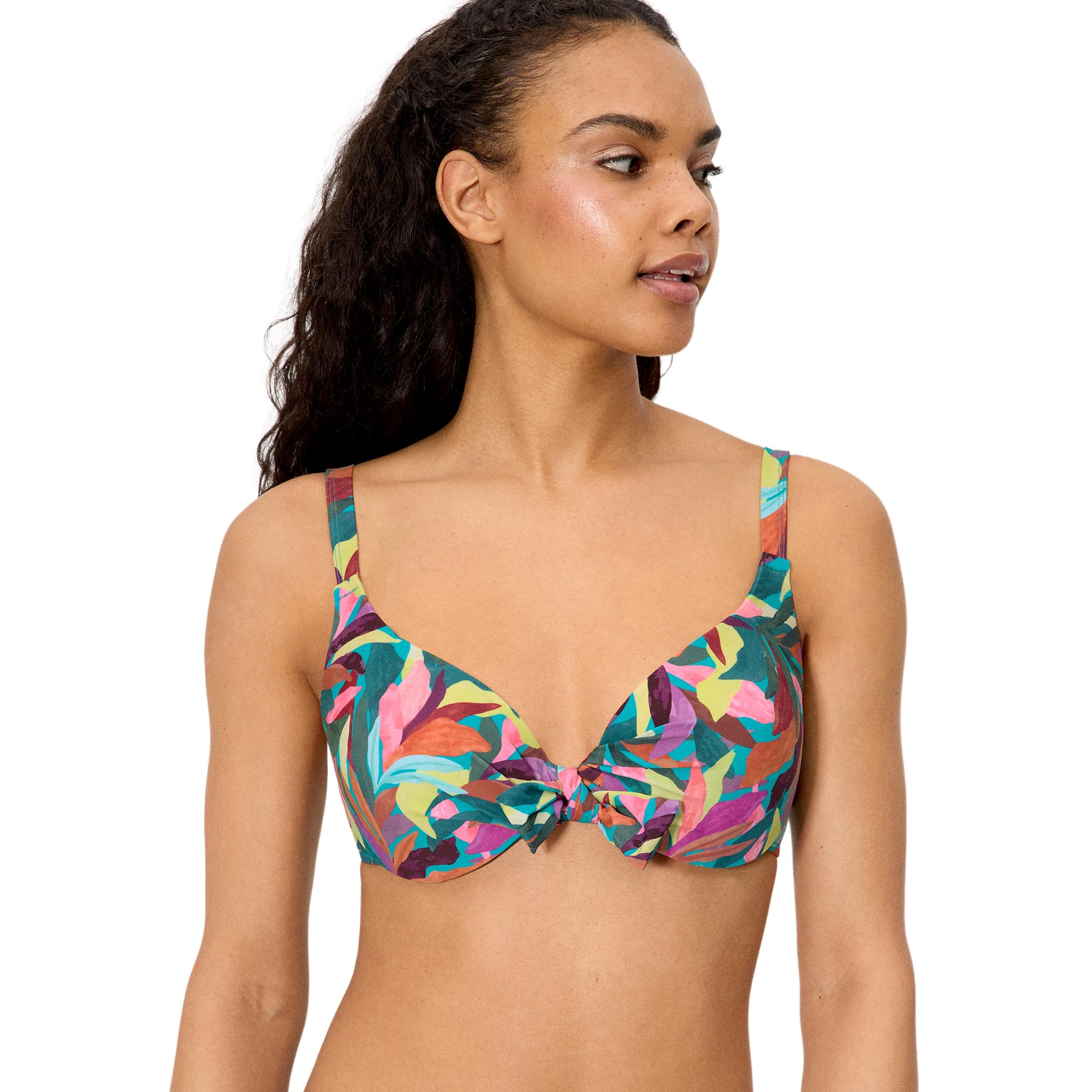 YSABEL MORA. Top Bikini con Aro Estampado Hojas Copa C. Patrón Clásico con Aro Y Relleno Fijo Que Ofrece Soporte Óptimo Gracias A Sus Tirantes Anchos Y Cierre De Broche .Colección Turquoise.