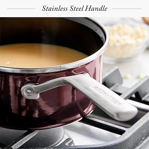 Miniatura 3 de Merten & Storck Utensilios de cocina esmaltados con núcleo de acero hecho a mano europea, olla de 2.5 cuartos de galón con tapa, inducción, sin PFAS