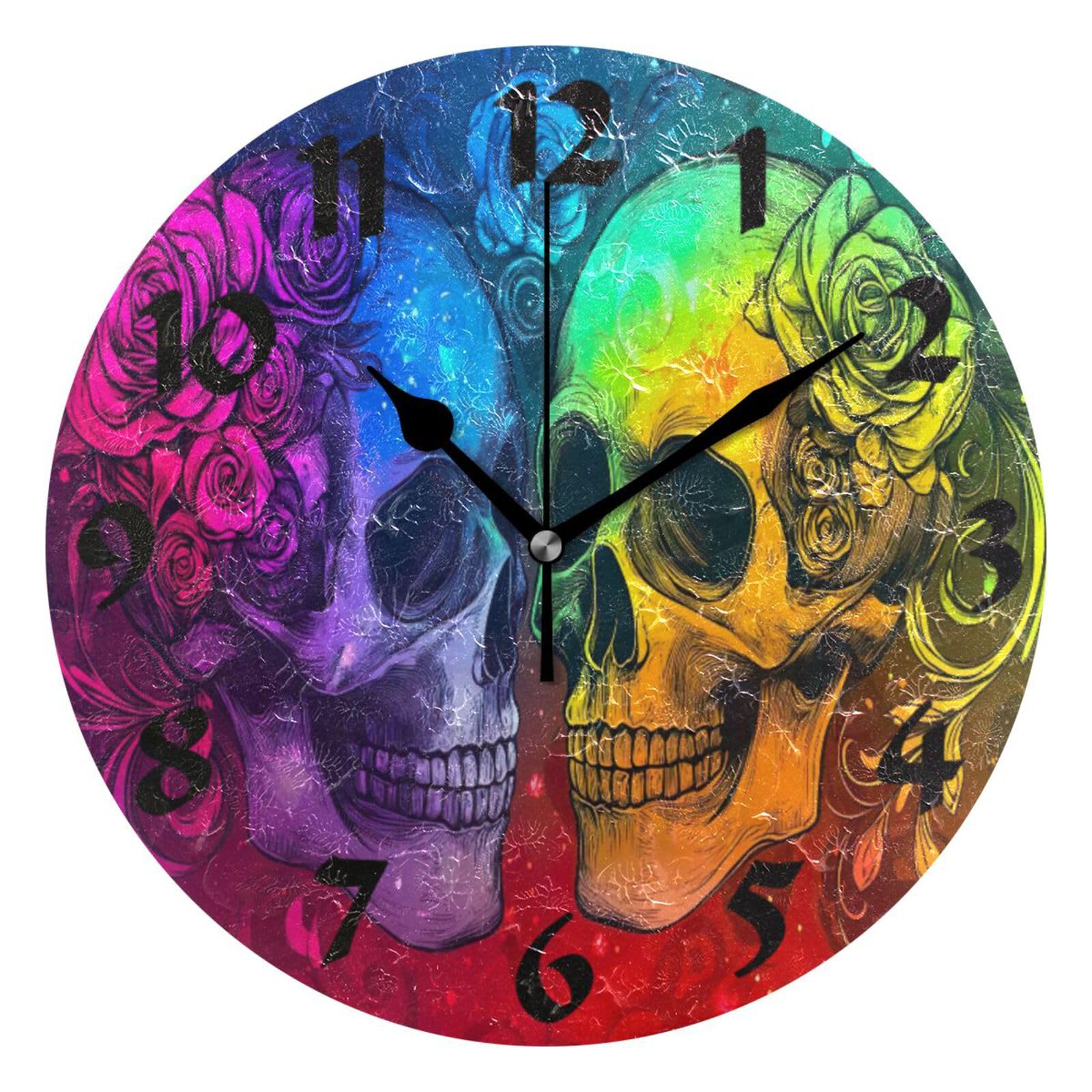 Pendules Murales d'Halloween Horloge Crâne 25Cm pour Bureau