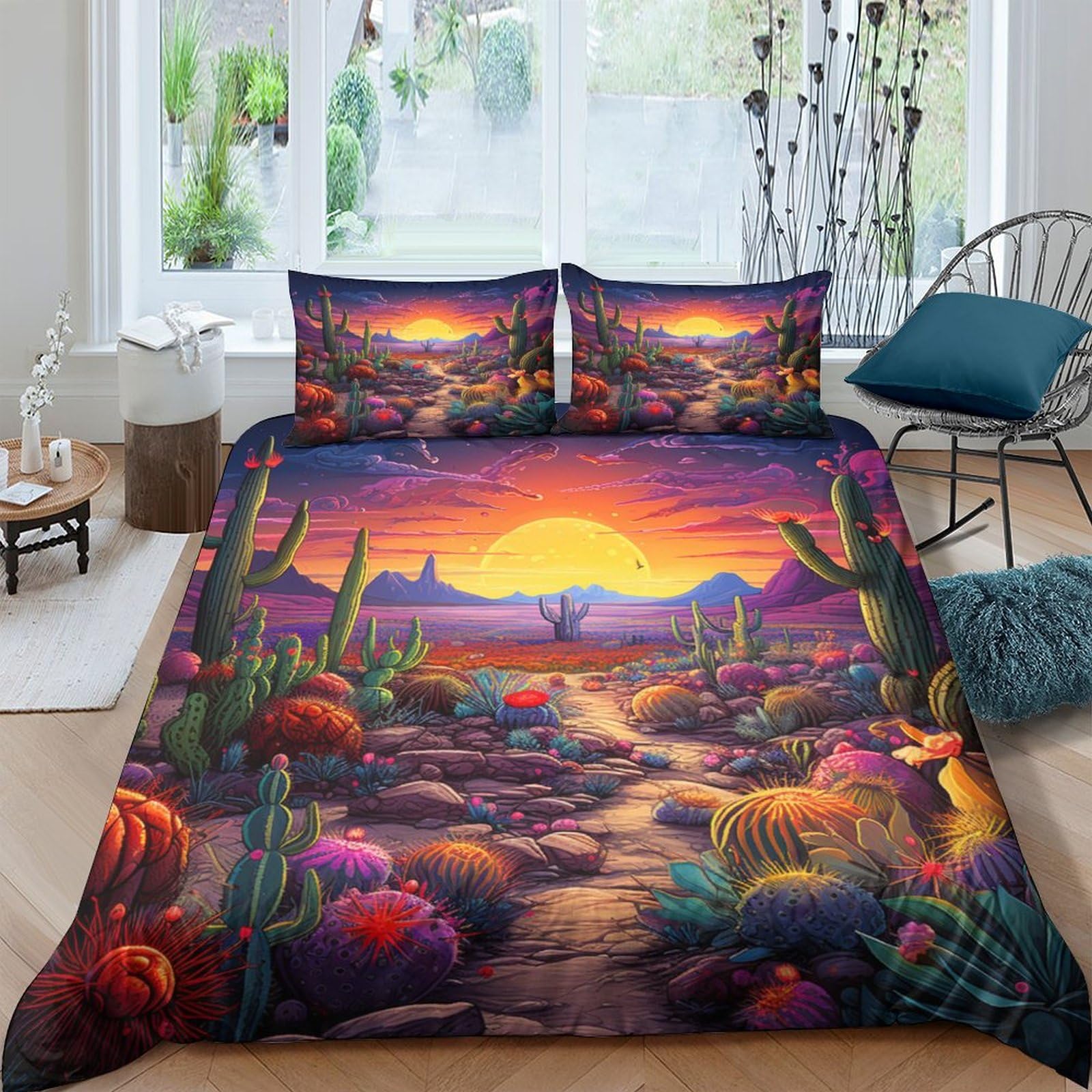 Housse de couette cactus style désert pour créer une ambiance évasion dans la chambre