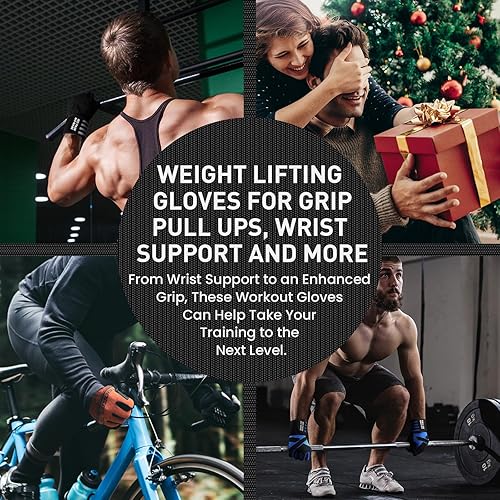 Miniatura 6 de FINGER TEN Guantes de entrenamiento de levantamiento de pesas, medio dedo completo con soporte para correa de muñeca, agarre acolchado para