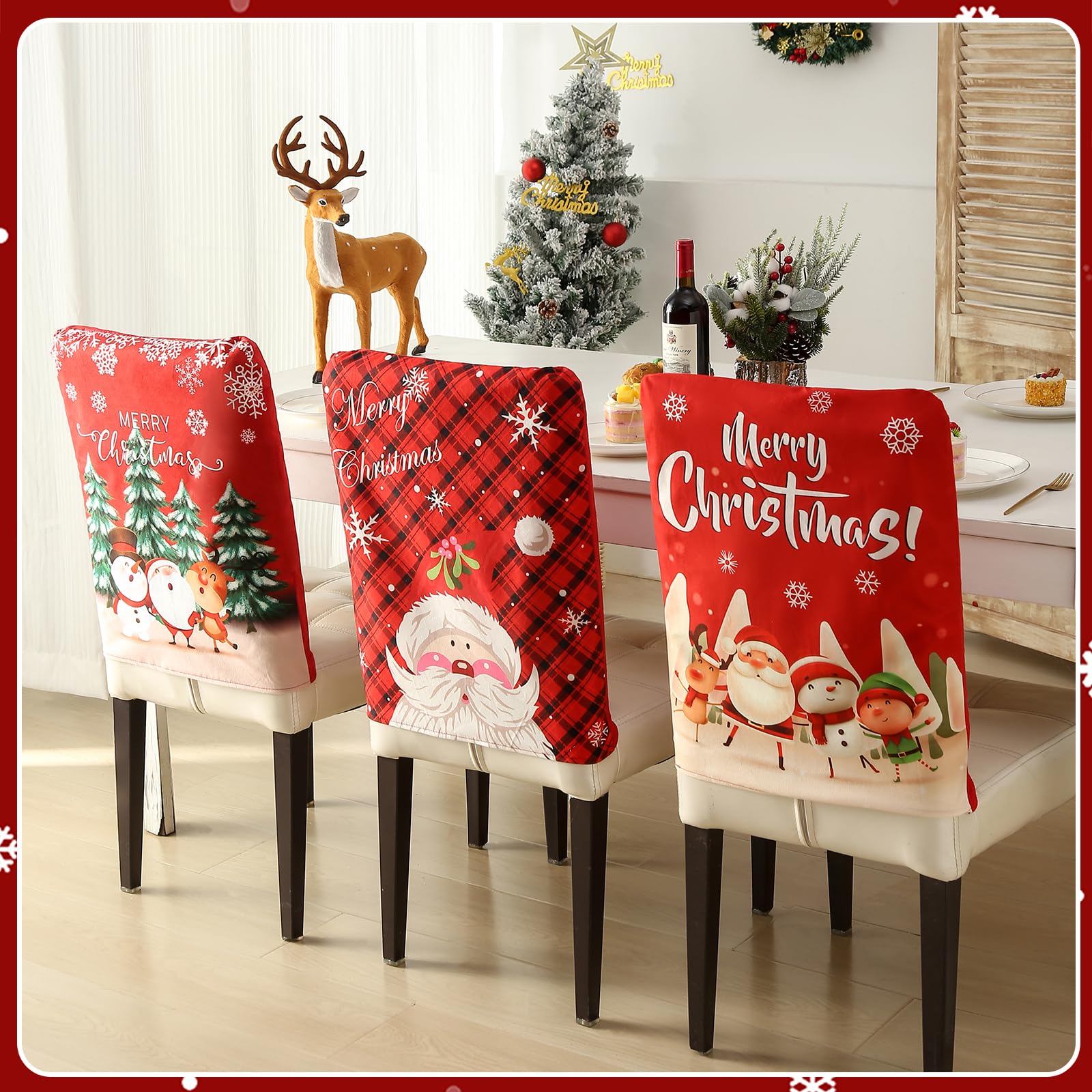 Juego de 4 fundas decorativas navideñas para sillas de comedor, para uso en interiores, perfectas para decoración de comedor