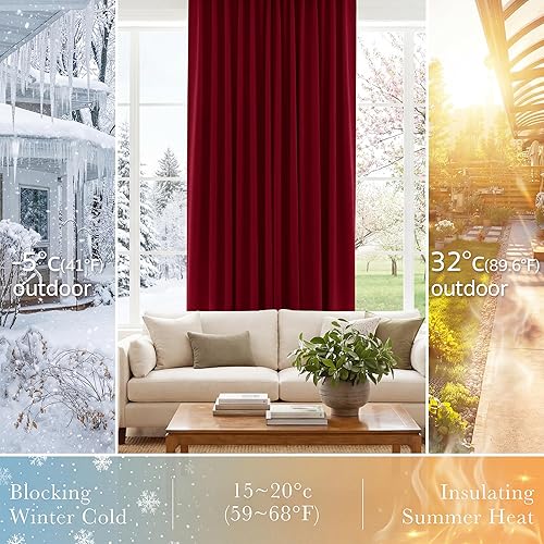 Miniatura 26 de PONY DANCE - Cortinas opacas aisladas térmicamente, set de 2 cortinas opacas con bolsillo para barra / pestaña trasera, paneles de cortinas opacas,