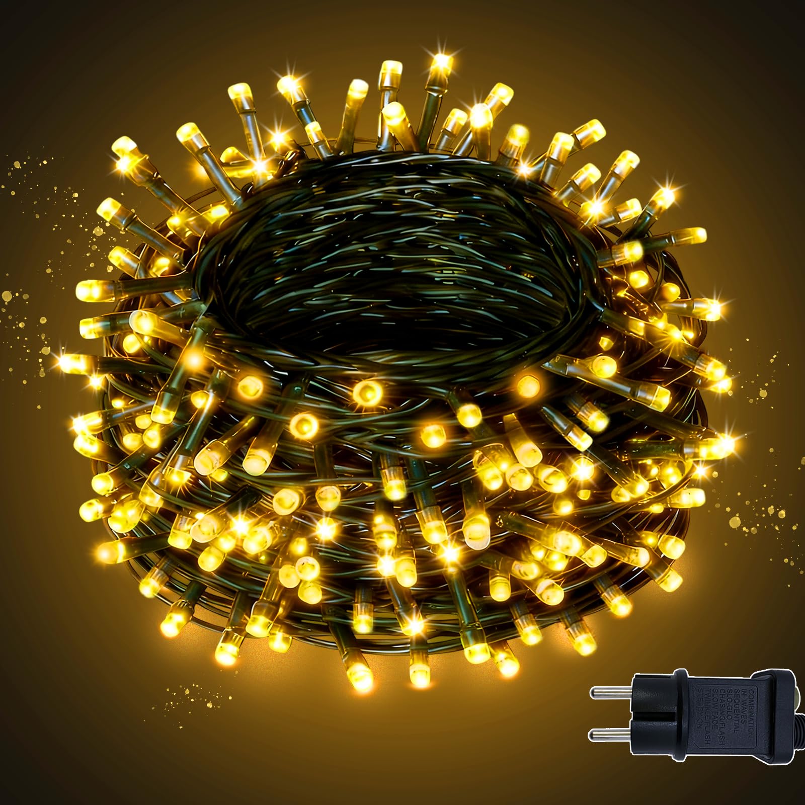 ZCLIKEU LED Lichterkette Außen 20m 200LED mit Stecker, 8 Modi IP44 Wasserdicht Lichterkette Outdoor mit Timer Speicherfunktion für Außen Innen Garten Hochzeit Weihnachten Party - Warmweiß