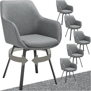 TecTake® Silla Giratoria con Reposabrazos, Tapizada y con Acolchado de Alta Densidad, Patas de Acero 360°, Antideslizante, Montaje Rápido, Ideal para Comedor, Cocina y Dormitorio - 6 Sillas Antracita