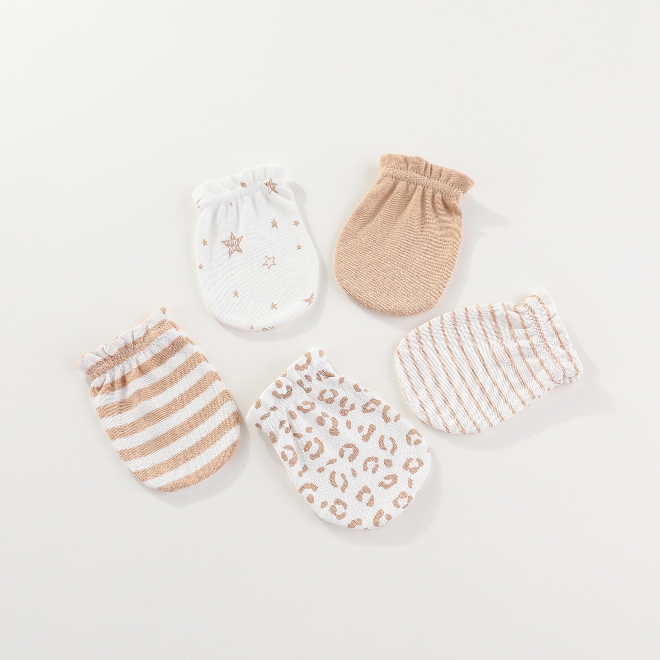 Newborn Baby 5 Mützen und 5 Paar Kratzfeste Fäustlinge für Babys Jungen und Mädchen, Alter 0-6 Monate 100% Baumwolle