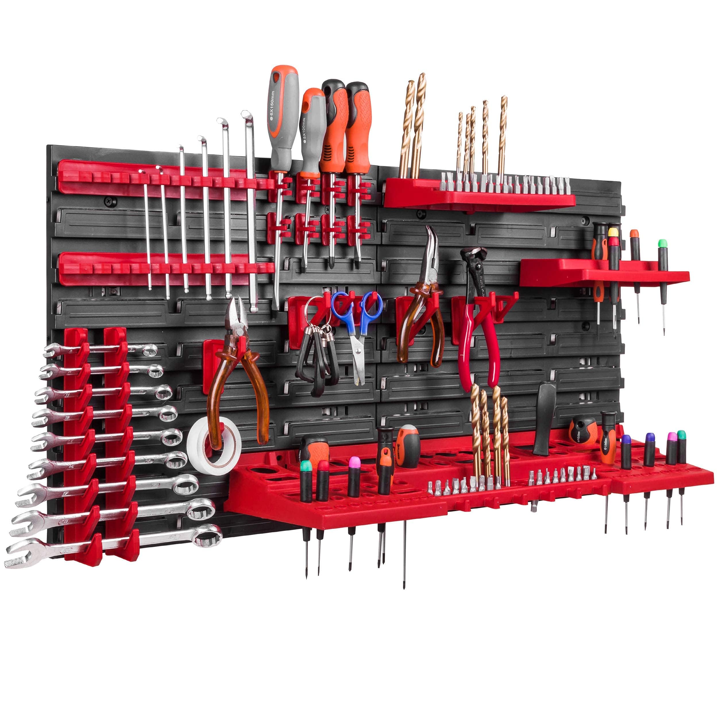 Opbergsysteem wandrek 1152 x 780 mm, gereedschaphouders, 56 stuks Stapelboxen gietenrek zichtbergrek, extra sterke wandplaten, rek uitbreidbaar, werkplaatsrek opslagrek werkplaatswandrek