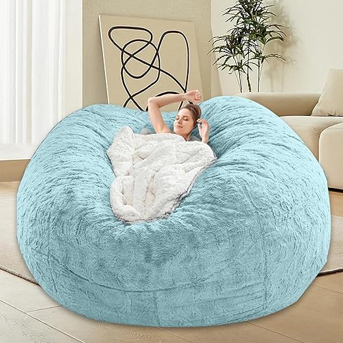 Miniatura 40 de Puf para adultos y niños sin relleno, cómodo y esponjoso, gigante, redondo, funda de puf para sofá perezoso, silla de lectura, silla de piso, 6 Gris