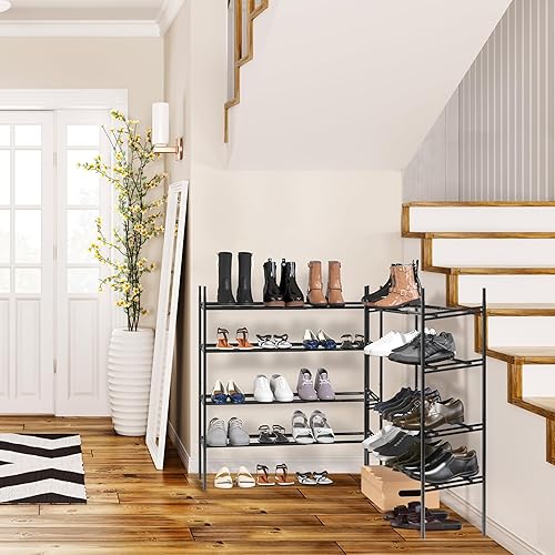 Miniatura 5 de SIMPLE HOUSEWARE Zapateros expandibles de 4 niveles con estantes para 16 pares de zapatos, color negro