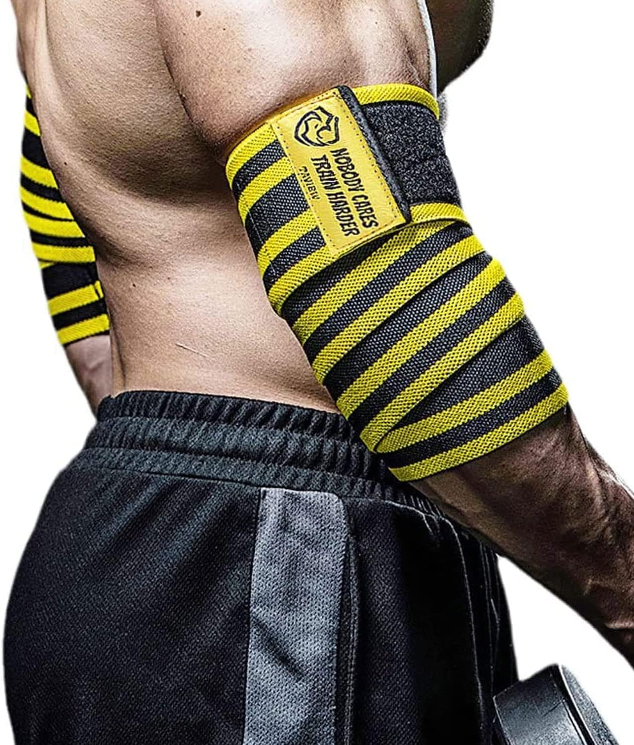 TAVIEW Elbow Wraps for Weightlifting (1 Pair), 47" Elastic Elbow Support & Compression Powerlifting, Fitness, Cross Training & Gym Workout - Elbow Straps for Weight Lifting