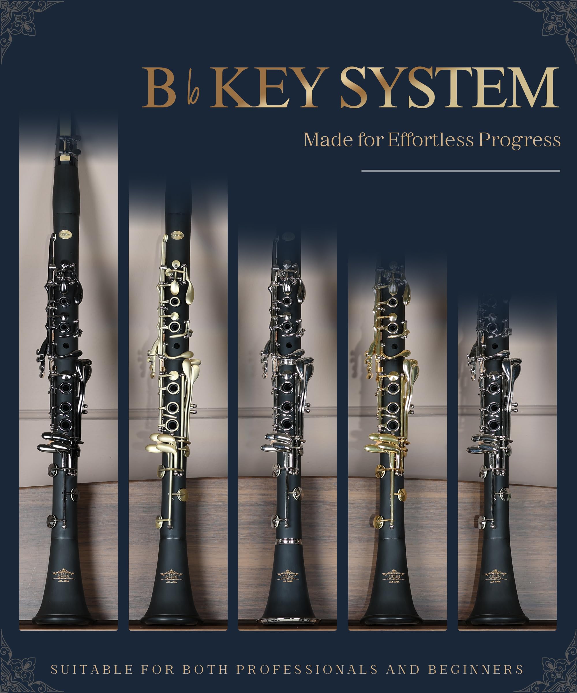 AKLOT B Flat Concert Clarinet: Precision Tone Hole Design for Stable Intonation, Durable Black Nickel Keys, Including Leather Hard Case, Barrel, Stand, Full Cleaning Kit (Aria-EN)