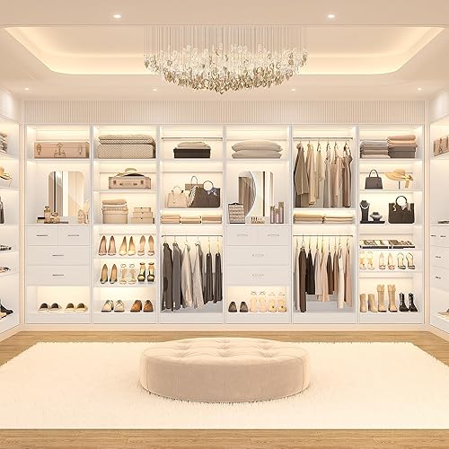 Vista 2 de Unikito Sistema de armario de 50 pulgadas con 4 cajones, organizador de armario de madera de 4.2 pies con varillas para colgar y espejo, armario