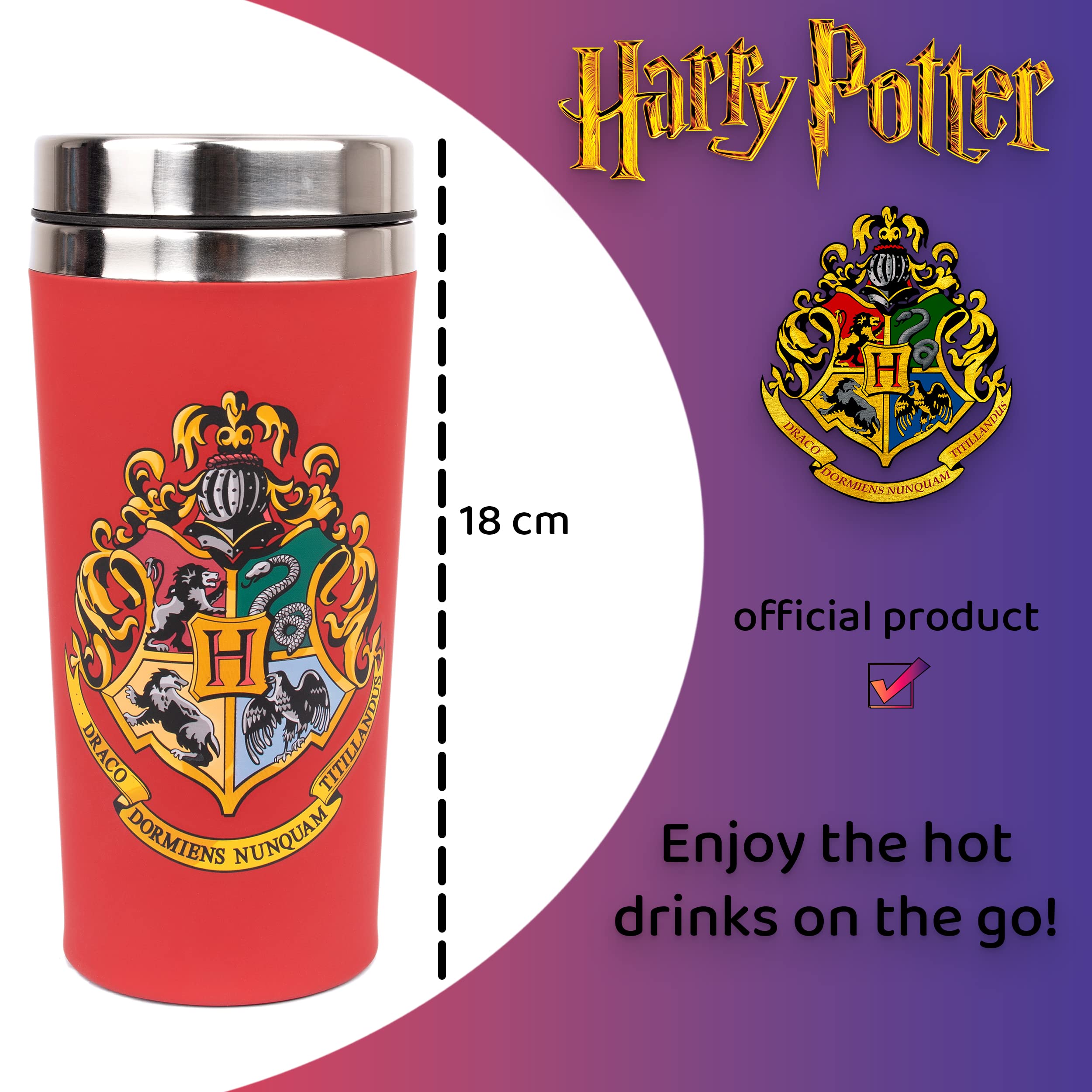 Mug De Voyage Harry Potter Poudlard - Acier Inoxydable 450ml - Officiel - Pour Boissons Chaudes Et Froides