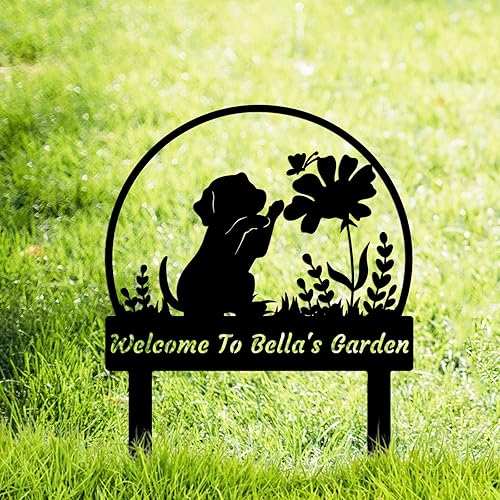 Letrero de jardín personalizado para perros y mascotas, letrero de jardín personalizado con estacas, letrero de bienvenida de plantas y flores,
