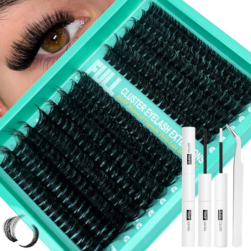 Kit de cílios em tufos JIECAI 100D, curvatura D, 252 unidades de 10 a 22 mm com Bond & Seal e pinça