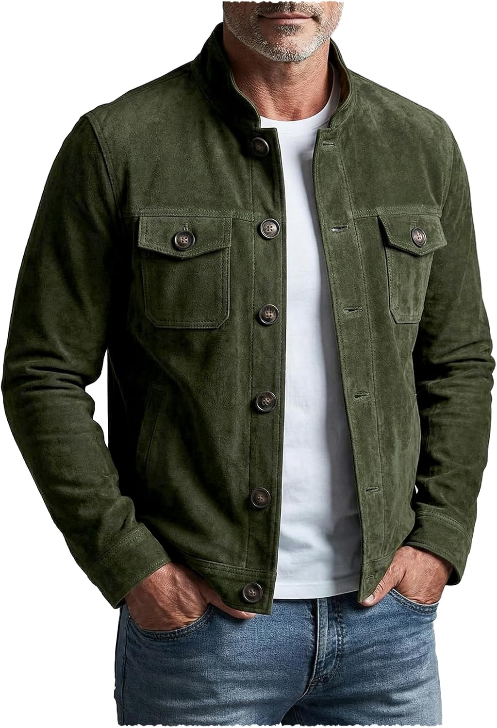 Men's Trucker Suede Jacket Lightweight Blazer Casual Sport Coat