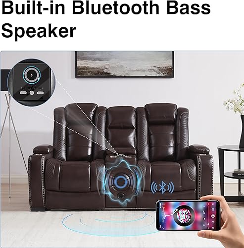 Miniatura 4 de THSUPER Sofá reclinable de cuero marrón para sala de estar, juegos de muebles con almacenamiento de brazos y reposacabezas eléctrico, juego de sofá