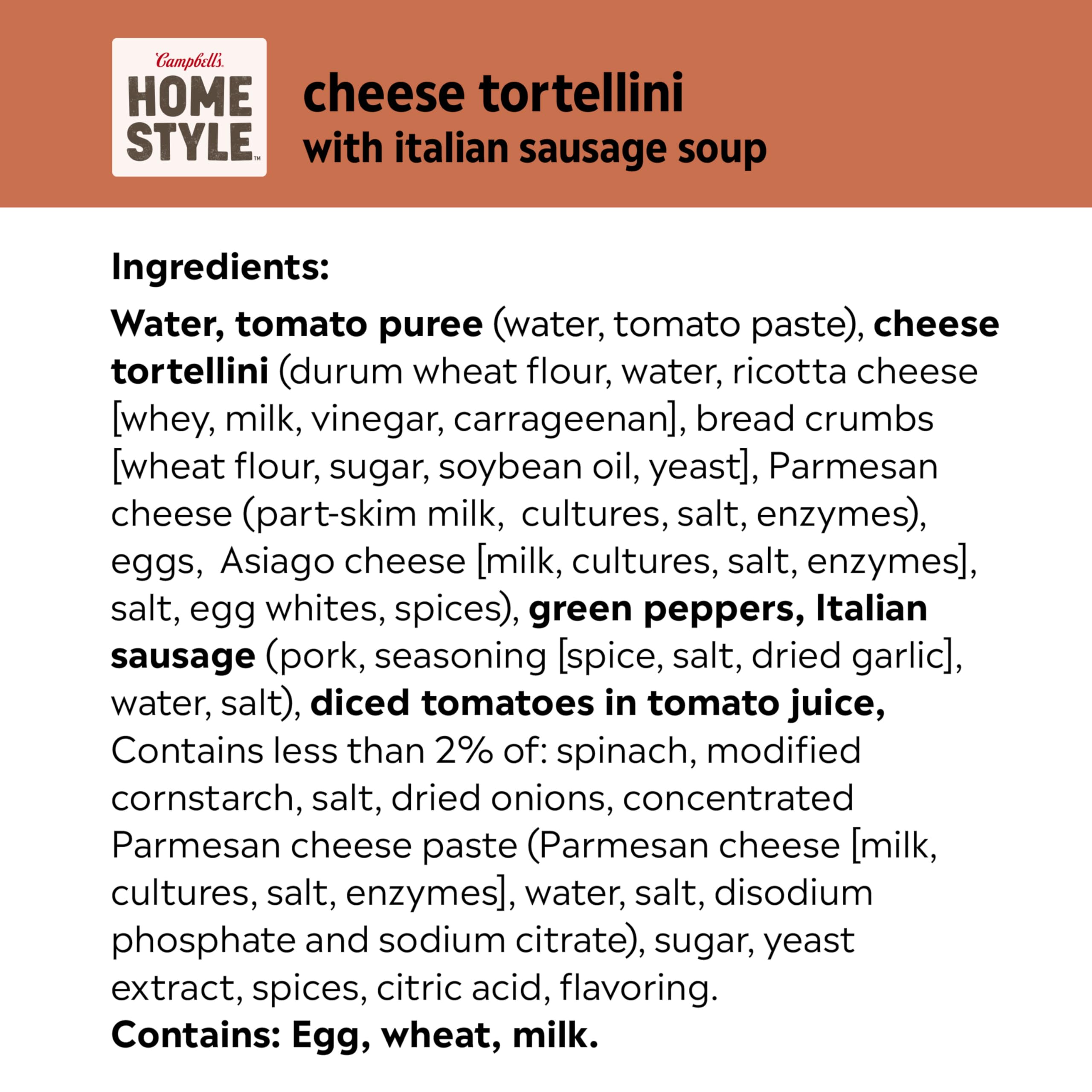 Campbell’s Homestyle Soup, Cheese Tortellini with Italian Sausage, 16.3 Oz Can (Case of 12)