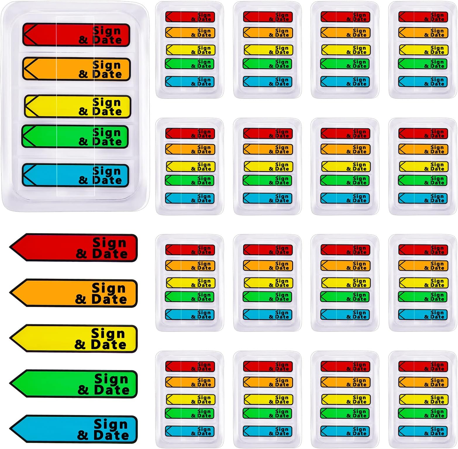 Teling 2000 Pcs/ 20 Packs Sign Here Sign Date Tabs Stickers Colored with Dispenser Arrow Flag Tabs with Dispenser Easy to Post for Notary Books Paper(Classic Style)