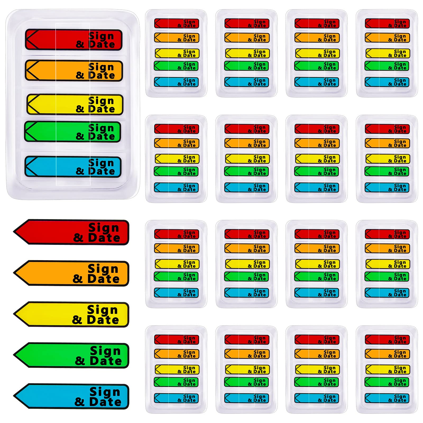 Teling 2000 Pcs/ 20 Packs Sign Here Sign Date Tabs Stickers Colored with Dispenser Arrow Flag Tabs with Dispenser Easy to Post for Notary Books Paper(Classic Style)