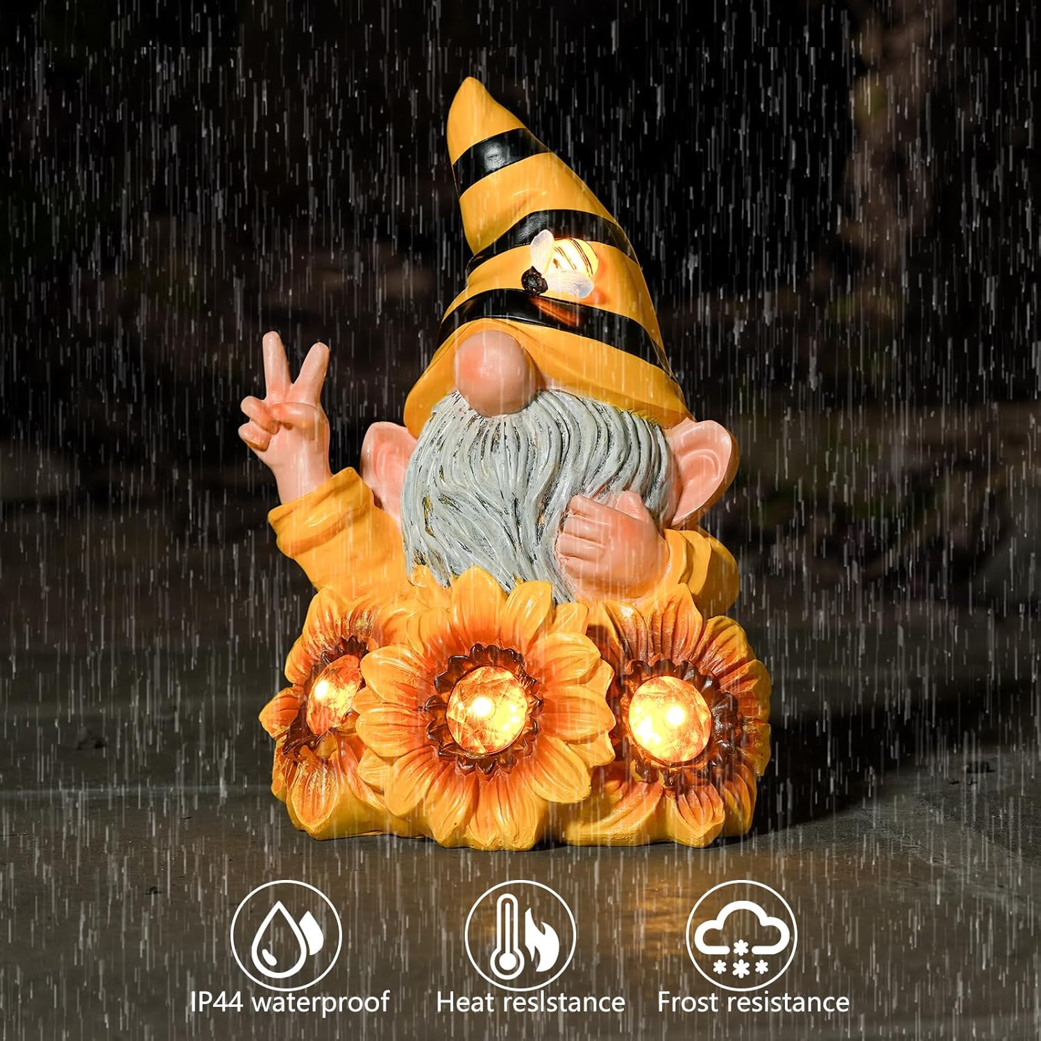 Garden Sculptures & Statues Resin Summer Bee Gnome with Sunflower, Outdoor Funny Decoration Solar Light Figurine Gifts for Yard, Patio Decor for Mom - Image 6