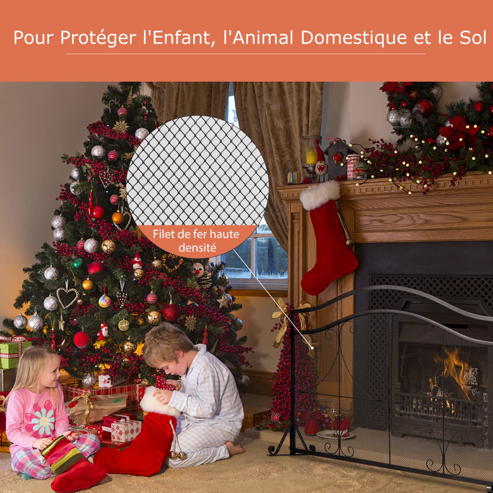 GOPLUS Écran de Cheminée pour Isolation des Étincelles et Cendres, Pare-Feu de Cheminée, Panneau Protection Cheminée Décoratif, pour Salon, Chambre, 113 x 34 x 84 cm, Noir