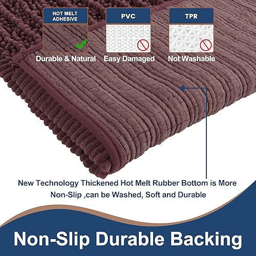 Miniatura 9 de HVERONNEX Juego de 2 alfombras de baño de felpilla de lujo color rojo con parte inferior de goma termofusible gruesa para baño antideslizantes