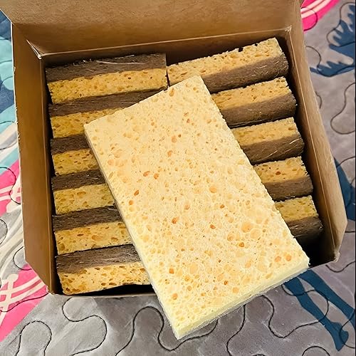 Miniatura 4 de Esponjas naturales biodegradables, paquete de 12 esponjas ecológicas para cocina, hechas con fibra de coco y celulosa de madera, esponja