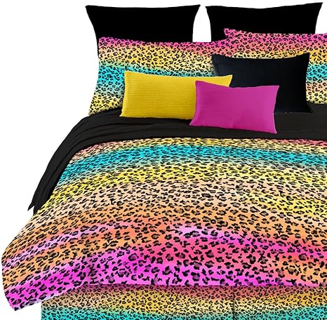 photo Cheetah Print Comforter Set Walmart veratex street revival 100 polyester 4 piece kids rainbow leopard comforter set full size multi color