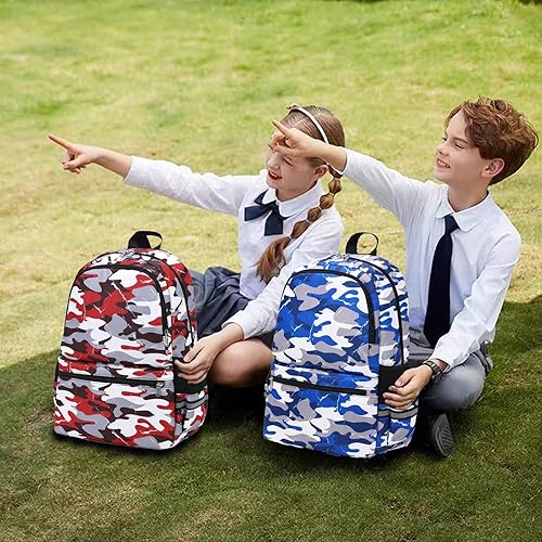 Miniatura 9 de DSIUE Mochilas para niños, bolsas escolares para niños, juego de bolsa de libros y lonchera, color azul camuflaje