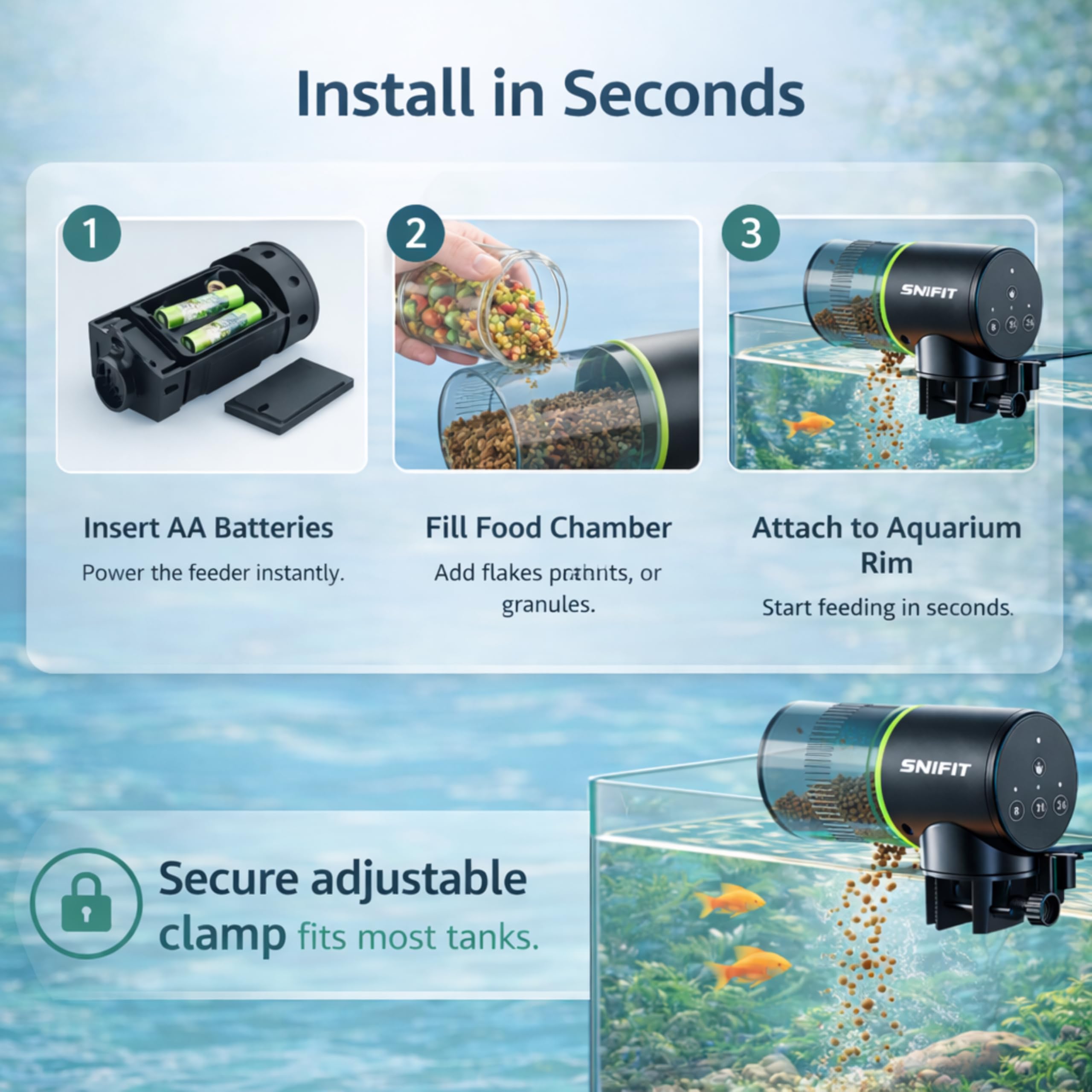 Mangeoire automatique pour aquarium – Distributeur automatique de poissons – avec programme d'alimentation réglable pour la maison ou le bureau et petit réservoir de tortue Betta – Vacances de