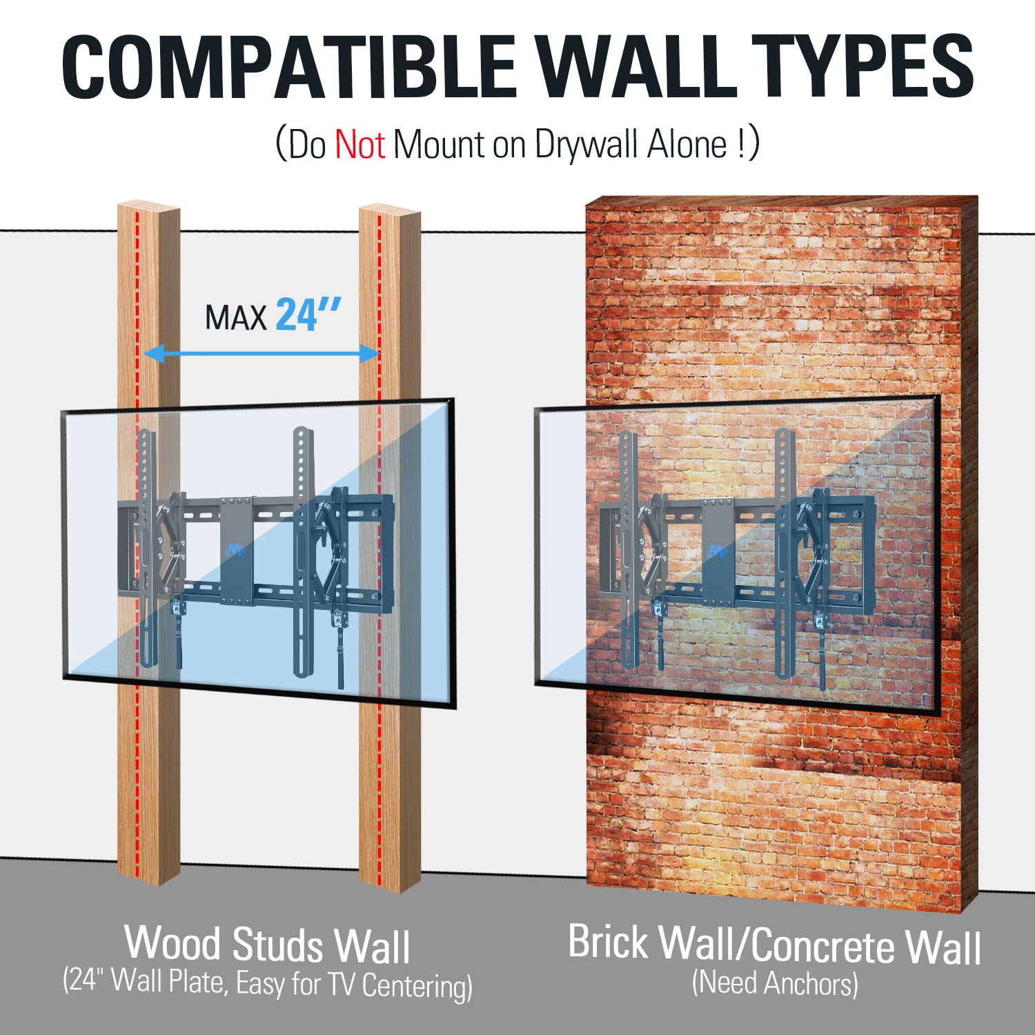 Mounting Dream Advanced Tilting TV Wall Mount with Full Tilt Extension for 42-70 Inch TVs, Extends up to 7 inch and Max Tilting Your TV , fits 16-24 Inch Studs , VESA 600x400mm, MD2104