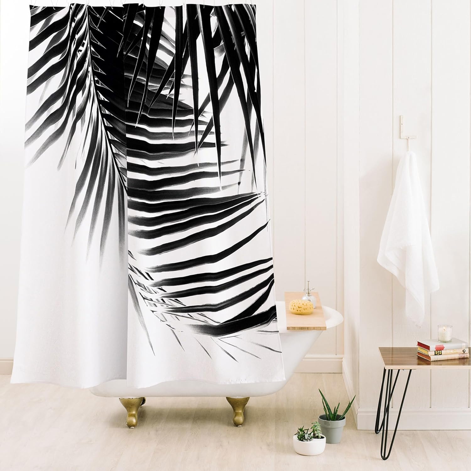 Society6 Shower Curtain - Bathroom Decor by Anita Bella Jantz - Extra Long Fabric Shower Curtains for Bathroom, 71" x 74", Palm Leaves Bw Vibes 1