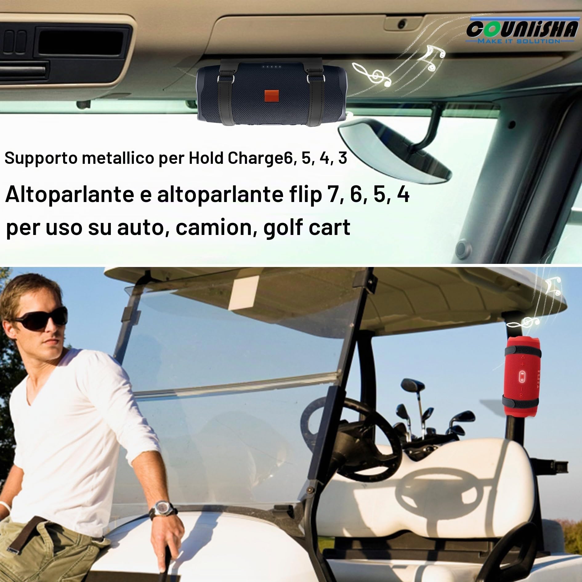 Supporto da parete in metallo compatibile con jbl Charge 6/Charge 5,4,3/Flip 7/Flip 6,5,4, supporto sicuro per mensola con cinghie in pelle regolabili, staffa da parete per altoparlante per